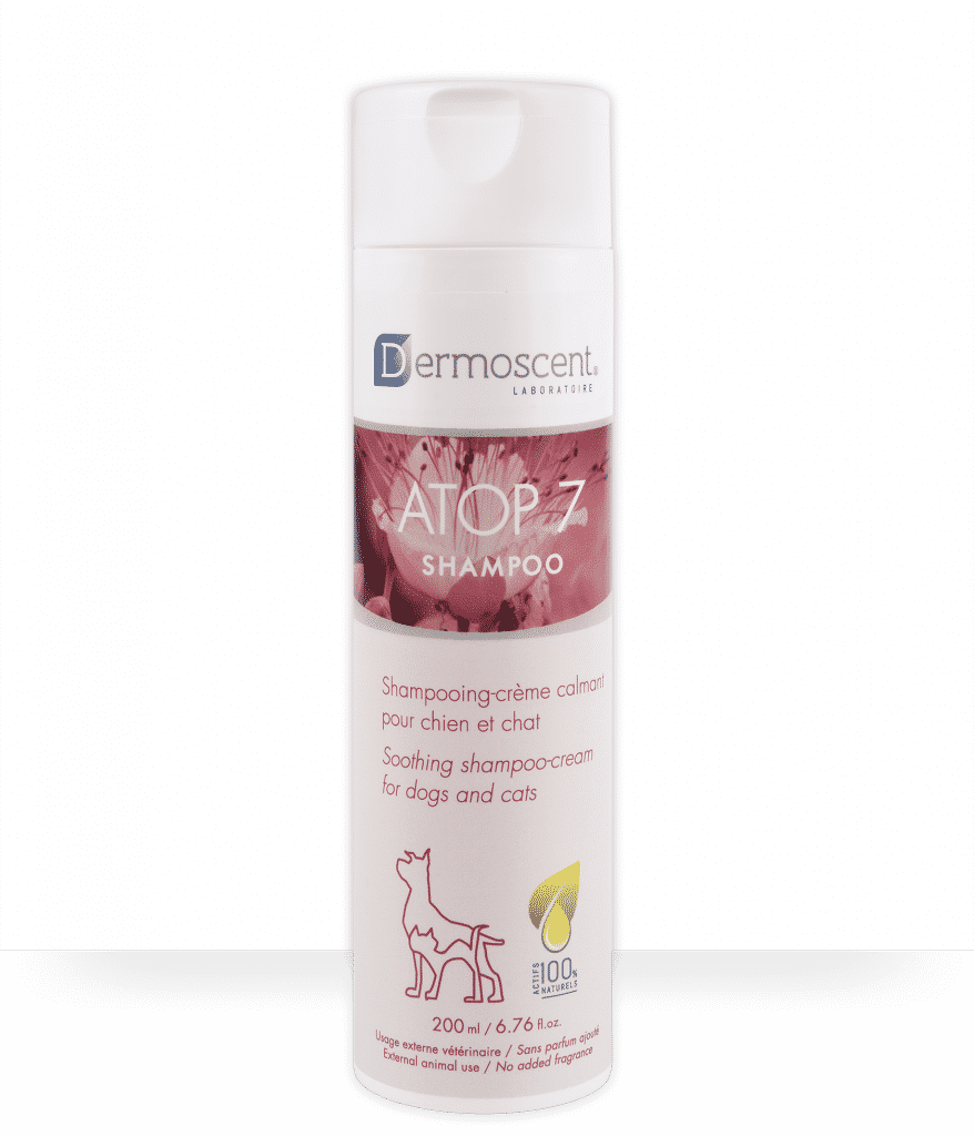 Atop 7 shampoo Dermoscent, shampoing crème calmant pour les peaux irritées chez le chien et le chat