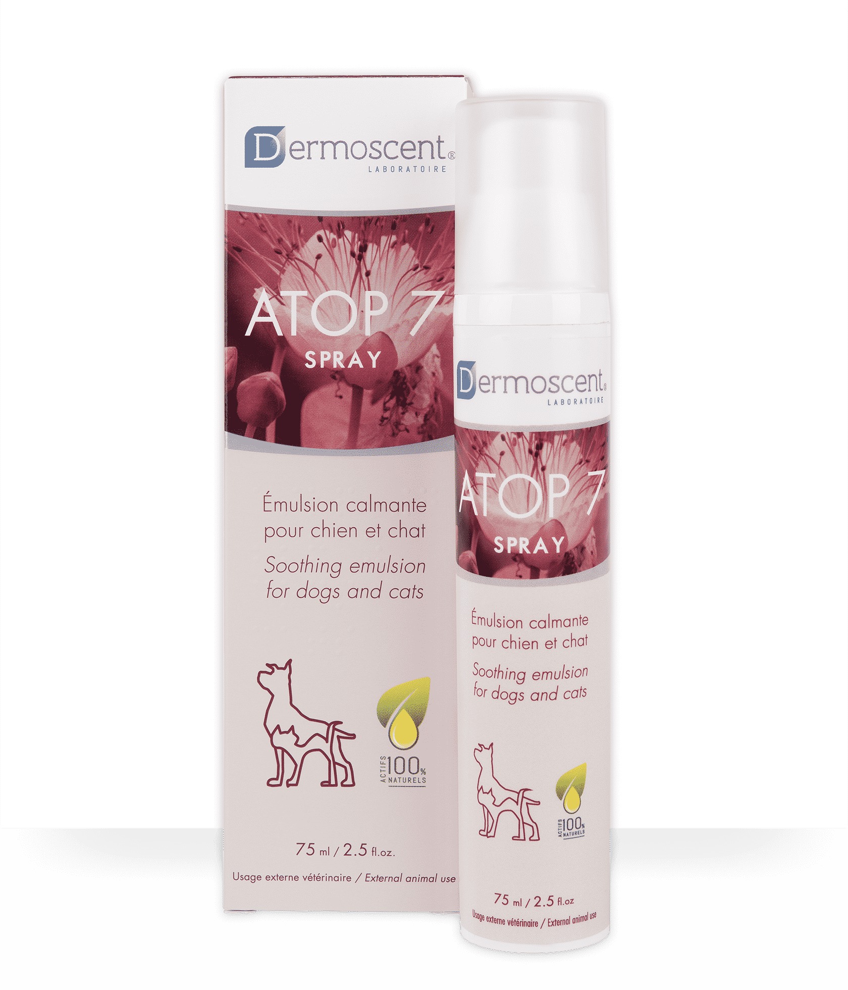 Atop 7 Spray Dermoscent, émulsion calmante pour les peaux irritées chez le chien et le chat